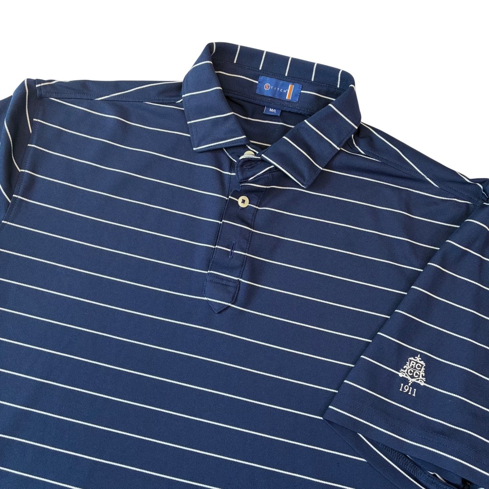 Stitch Golf Polo Mens M/L Navy Blue Striped RCCC 1911 Performance Short Sleeve